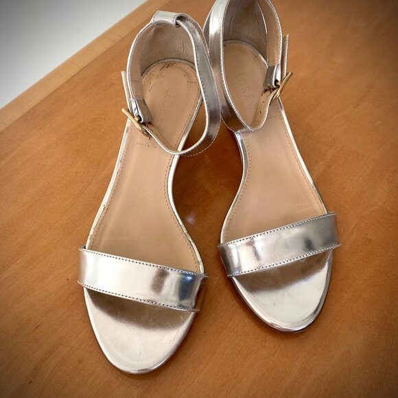 J. Crew Mirror Lillian Silver Metallic Wedge Sandals 6.5M - Picture 5 of 12